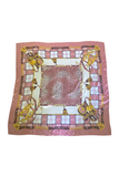 Vintage Silk Scarf Taupe Gold Pink in Style of Hermes/Burberry/Gucci/Versace Leopard & Horse Bits & Plaid Print