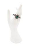 Mawi Blackened Silver Green Gemstone Sculptural Double Spike Statement Ring