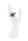 Mawi Blackened Silver Green Gemstone Sculptural Double Spike Statement Ring