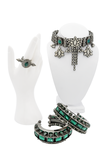 Mawi Blackened Silver Crystal Rhinestone Green Gemstone Geometric Bike Chain Choker Necklace