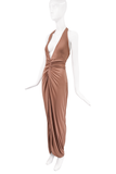 Versace Brown Ruched Halter Neck Dress Gown Runway SS2005