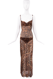 Vintage Brown Sheer Leopard Print Slip Dress Gown