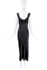 Vintage Black Silk Satin Ruffle Collar Slit Dress Gown