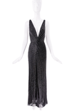 Roberto Cavalli Black Crystal Beaded Plunging Neckline Gown