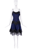 Chanel Blue Black Paneled Ruffle Tulle Dress Runway SS2004