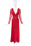 Roberto Cavalli Red Lace Cut Out Embellished Dress Gown