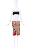 Saint Laurent Brown Red Heart Print Ruffle Tie Dress Set