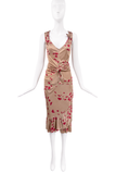 Saint Laurent Brown Red Heart Print Ruffle Midi Skirt