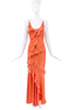 Nina Ricci Orange Silk Sarin Asymmetric Ruffle Dress Gown