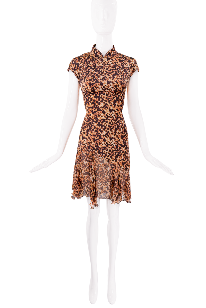 Roberto Cavalli Orange and Black Tortoise Print Collared Dress