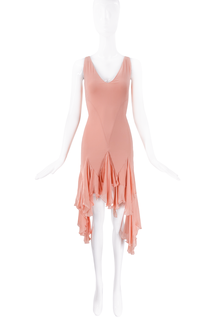 Roberto Cavalli Pink Drop Waist Ruffle Draped Dress