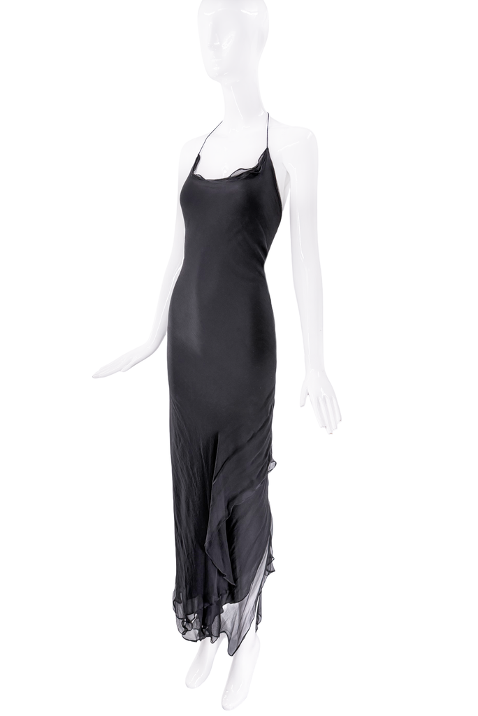 Saint Laurent Black Silk Backless Train Gown