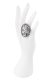 Vintage Silver Oversized Oval Crystal Ring Framed in Diamonds