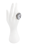 Vintage Silver Oversized Oval Crystal Ring Framed in Diamonds