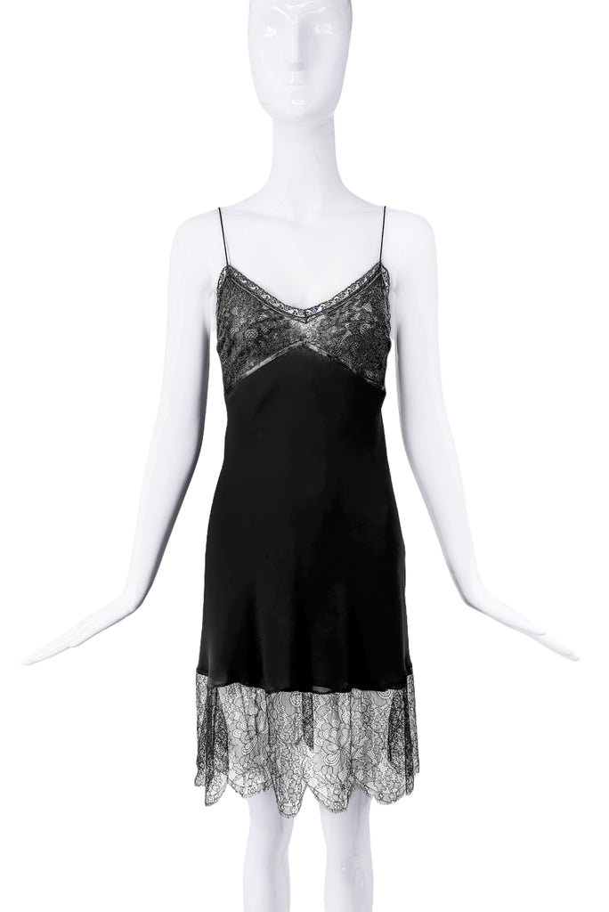 John Galliano Black Lace Slip Dress