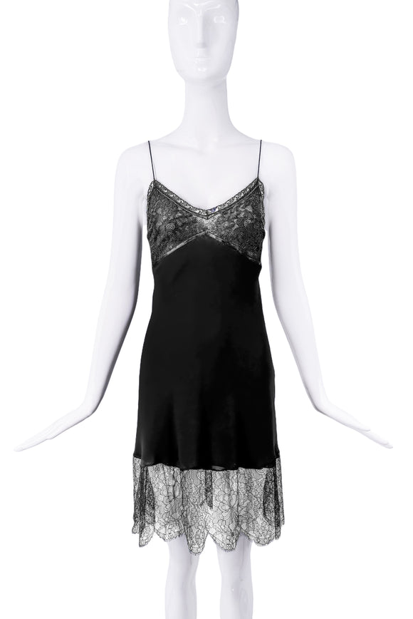 John Galliano Black Lace Slip Dress