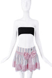John Galliano Pink and Blue Striped Bow Babydoll Skirt