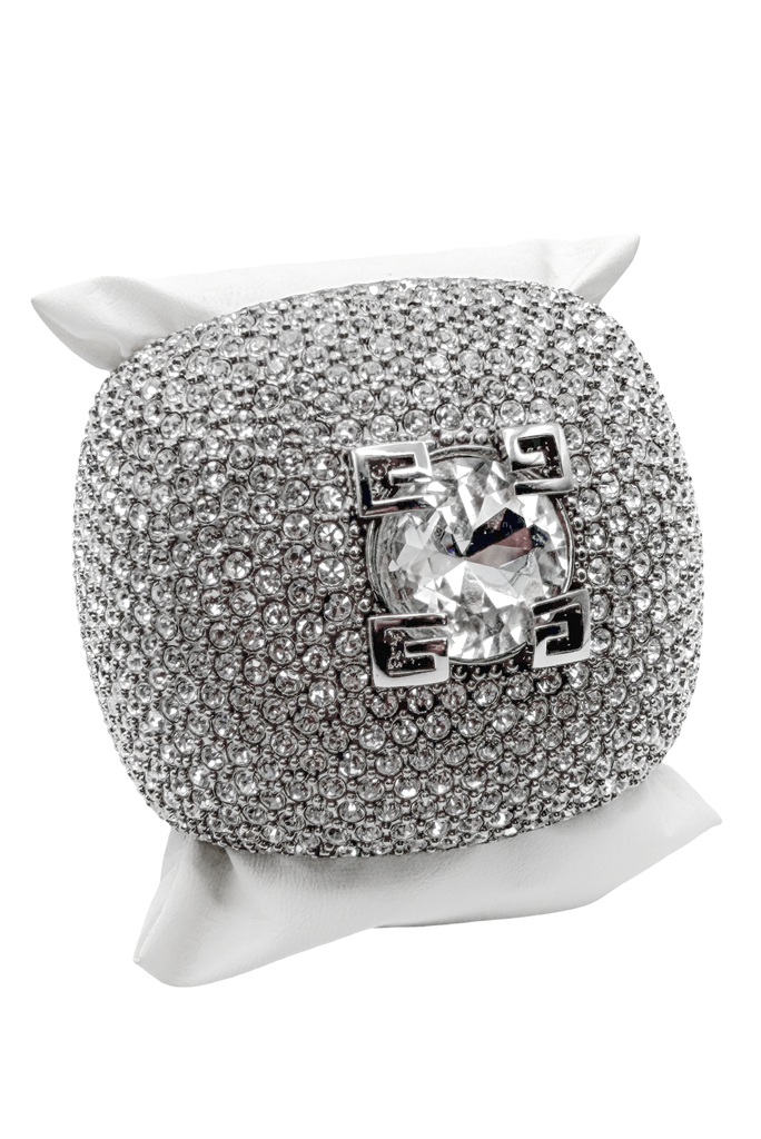 Givenchy Silver Pavé W/ Large Center Crystal Oversized Cuff Bracelet