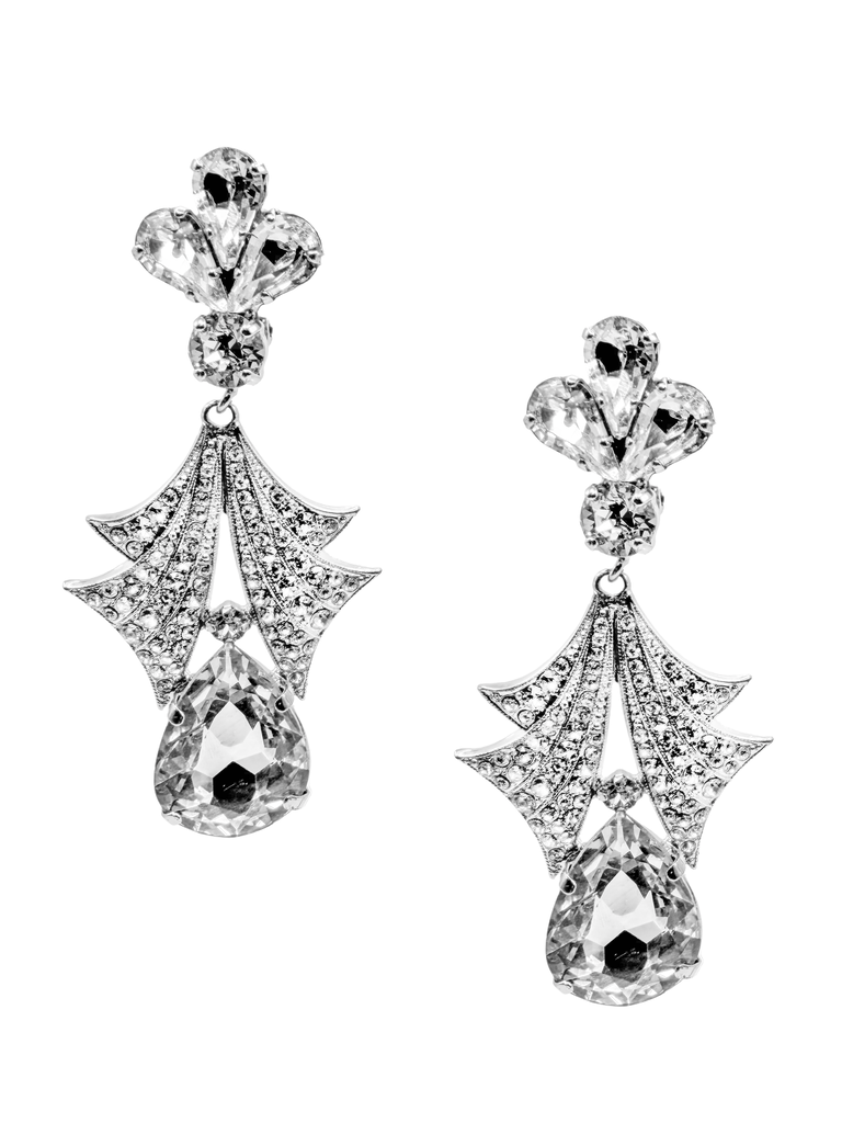 Dolce & Gabbana Silver Crystal Winged Teardrop Earrings
