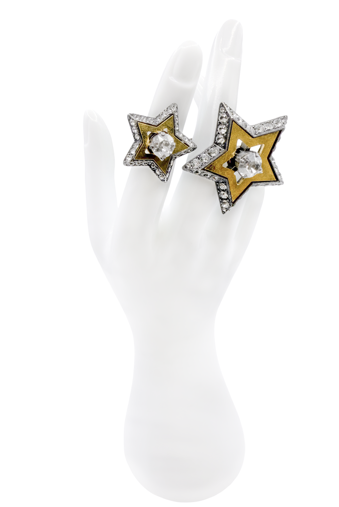 Lanvin Gold Crystal Double Finger Star Ring