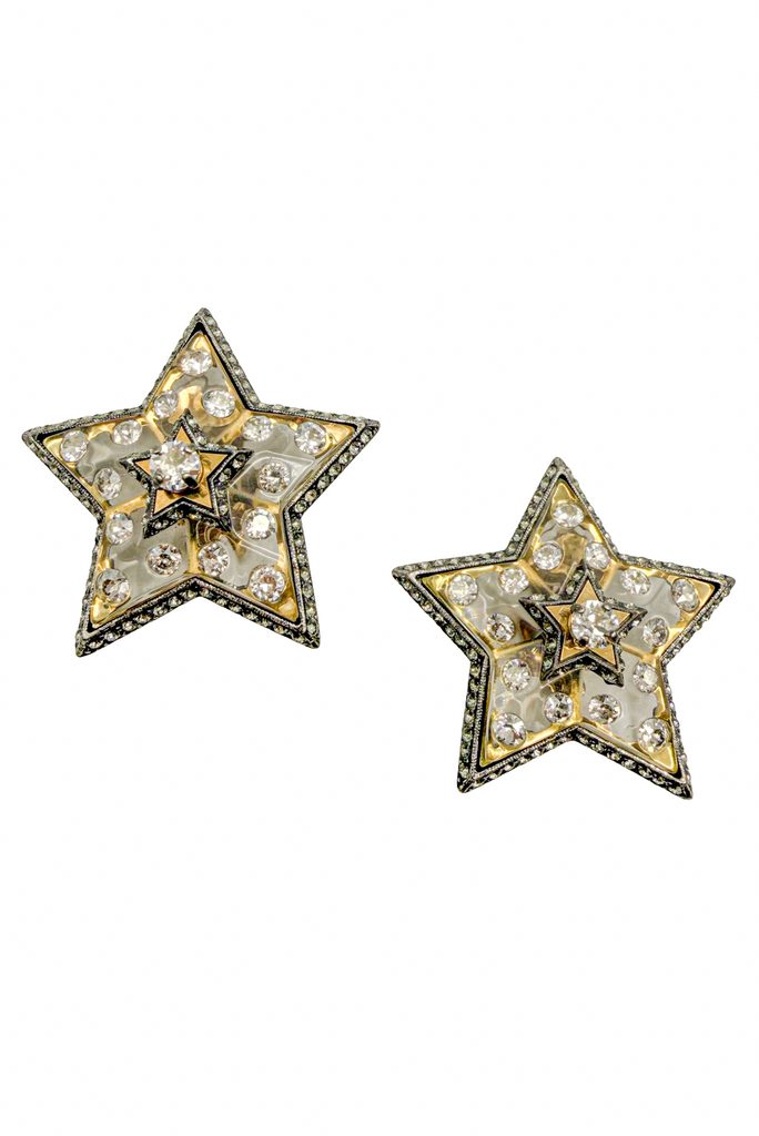 Lanvin Gold and Crystal Large Star Stud Earrings