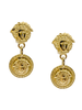 Versace Gold Double Logo Medallion Drop Earrings