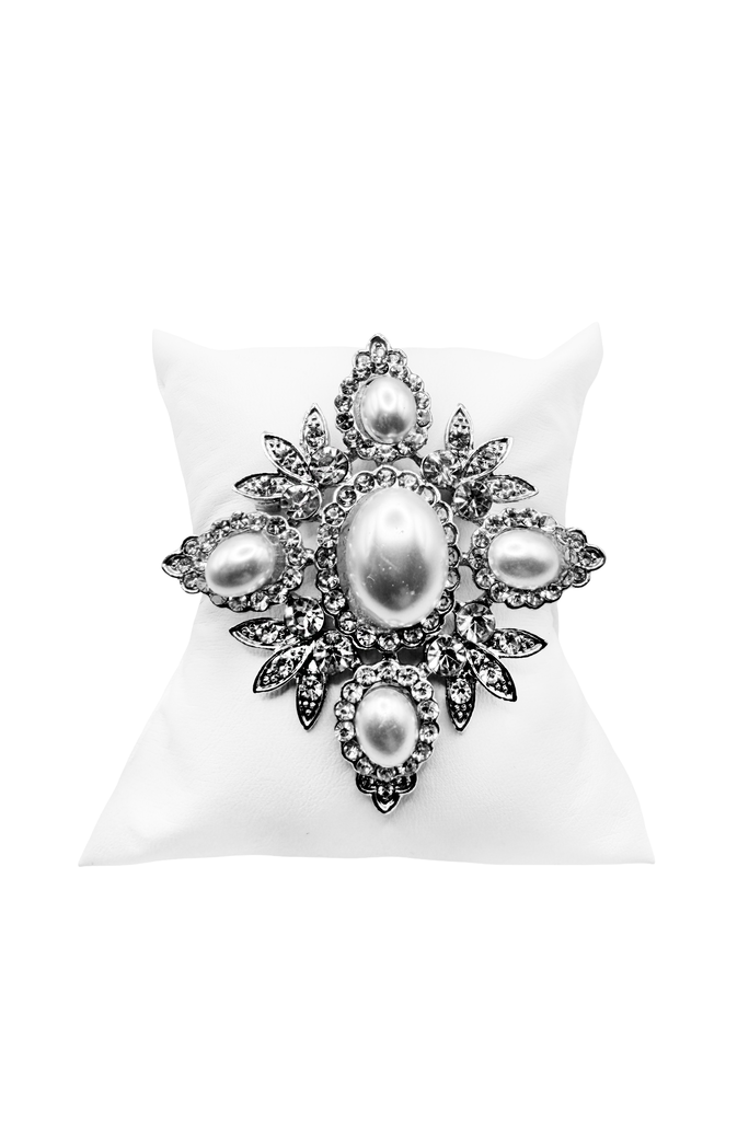 Vintage Pearl Crystal Leaf Cross Broach