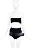Vintage Black Leather Silver Grommet Snaps Adjustable Belt