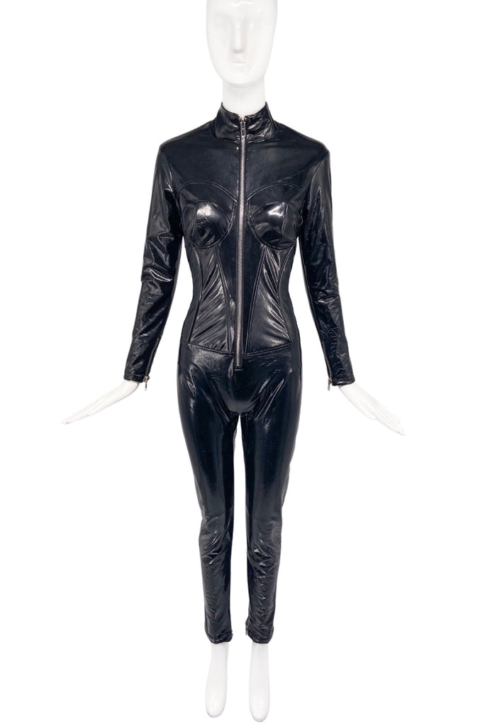 Vintage Black Latex Vinyl Stretch "Girl on the Motorcycle" Cat Suit Jumpsuit