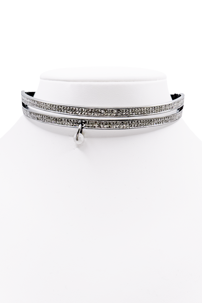 Christian Dior Blackened Silver Pavé Crystal Two Ring Choker