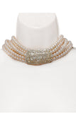 Courreges Pearl Crystal Clasp Choker Necklace