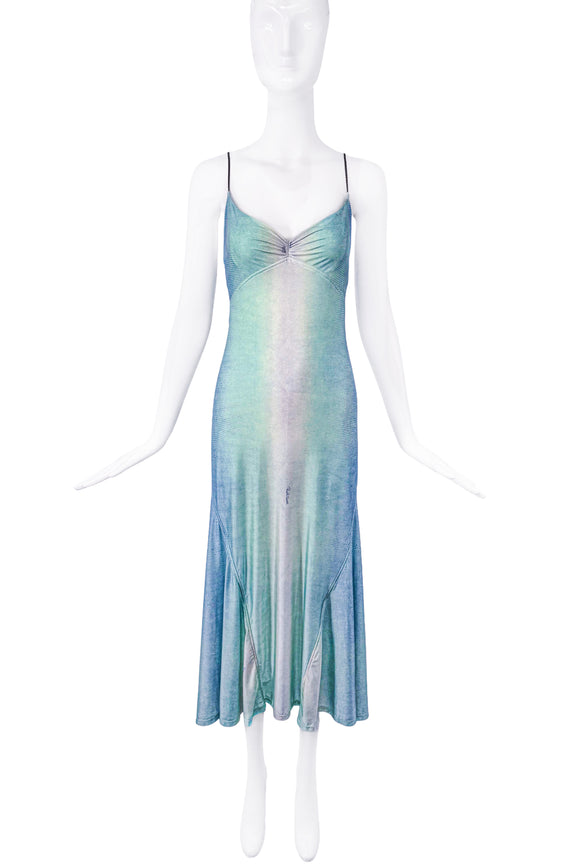 Roberto Cavalli Blue Teal Print Slip Dress