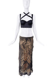 Roberto Cavalli Black and Gold Mesh Lace Patterned Maxi Skirt Spring 2001