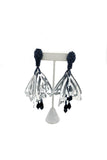 Vintage Silver Butterfly Black Beaded Earrings
