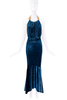 Schiapparelli Blue Velvet Gold Leaf Collar Mermaid Gown