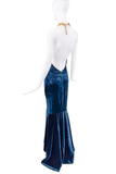 Schiapparelli Blue Velvet Gold Leaf Collar Mermaid Gown