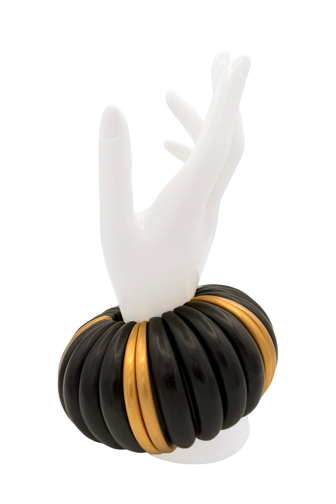 Saint Laurent Black Gold Wooden Segment Oversized Link Bracelet