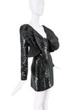 Saint Laurent Black Sequin Pleated Winged Shoulder Mini Dress SS2018