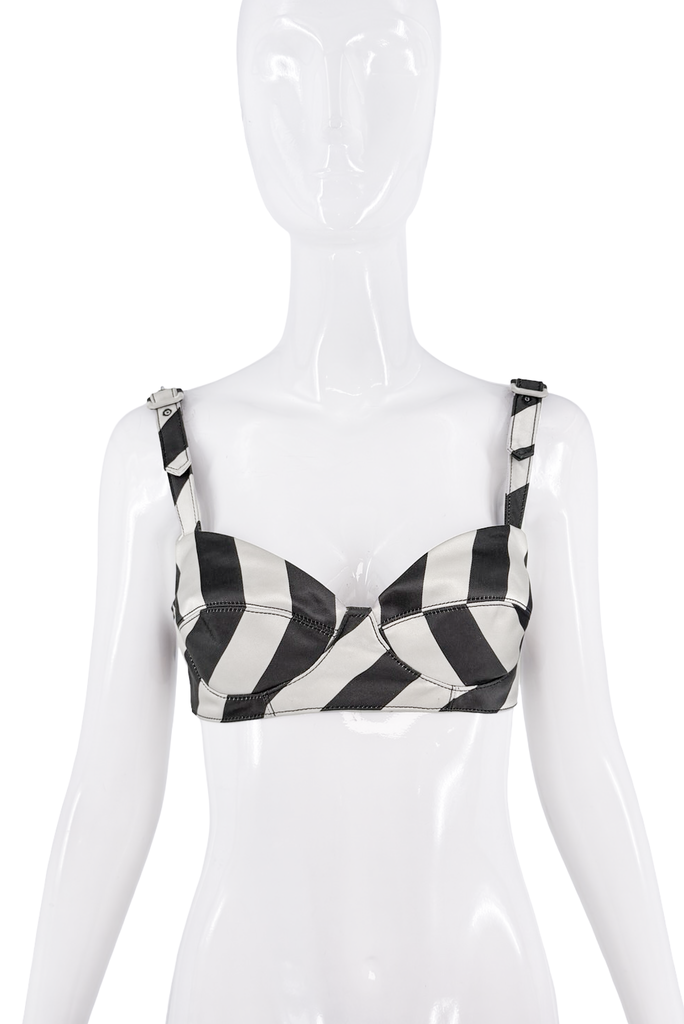 Louis Vuitton Black Grey Striped Buckle Strap Bra Top