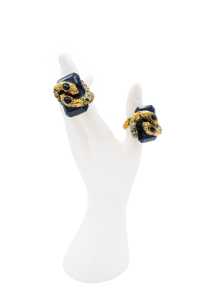 Roberto Cavalli Gold Lapis Lazuli Stone Colored Enamel Snake Eye Ring
