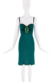 Dolce & Gabbana Green Rhinestone Chest Centerpiece Ruched Bustier Dress