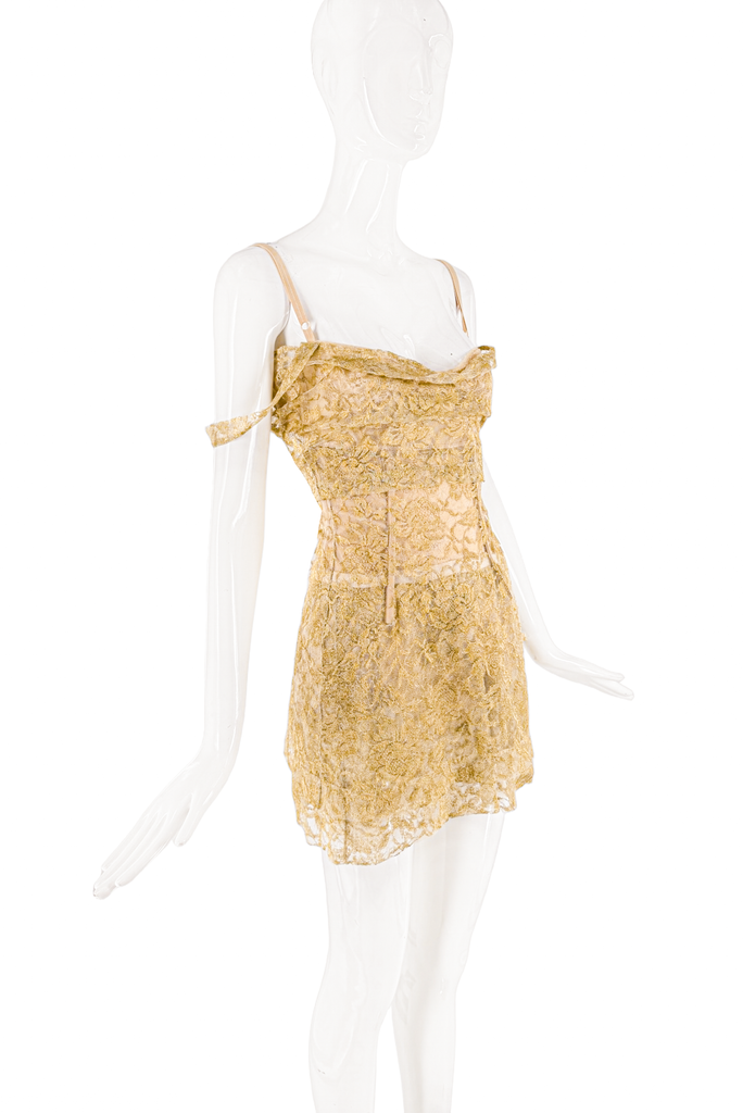 Dolce & Gabbana Gold Lace Corset Bodysuit Mini Dress