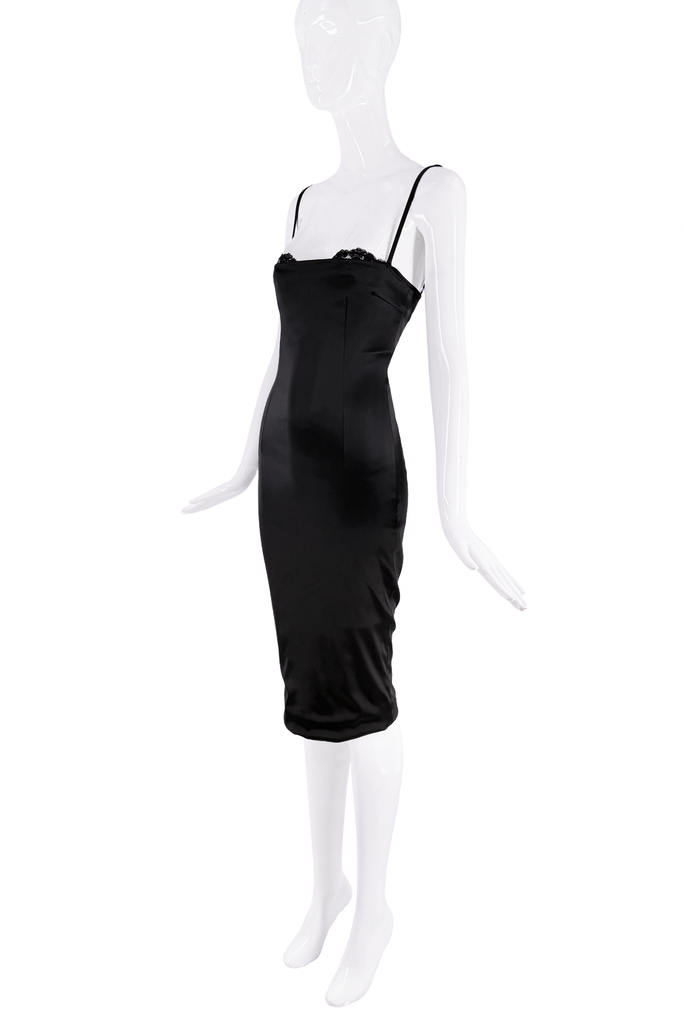 Dolce & Gabbana Black Silk Satin Bodycon Lace Bustier Midi Dress
