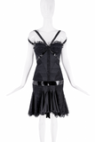 Alexander McQueen Black Patent Leather Strap Lace Drop Waist Corset Bustier Dress