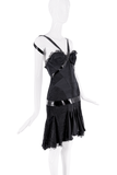 Alexander McQueen Black Patent Leather Strap Lace Drop Waist Corset Bustier Dress