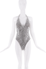 Dolce & Gabbana Silver Metallic Sequin Pattern Halter Bodysuit