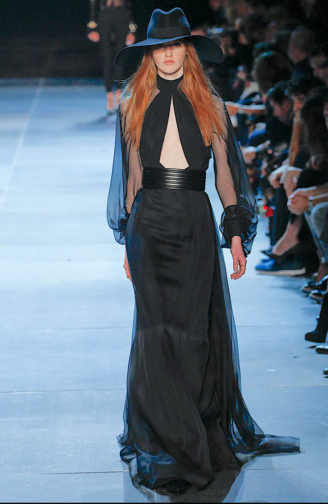 Saint Laurent Black Chiffon Halter Neck Mesh Cut Out Gown SS13