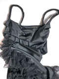 Alexander McQueen Black Satin Cowl Neck Dress with Lace Ruffle Details Late Nineties