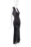 Mugler Black Knit Ruched Waist Crocheted Back Gown