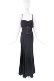 Roberto Cavalli Black Satin Ruched Top Corset Dress Gown